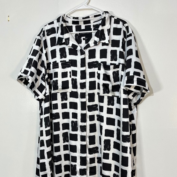 WILDFANG EMPOWER SATIN SHIRT DRESS Black And White Size 2X - Picture 3 of 7